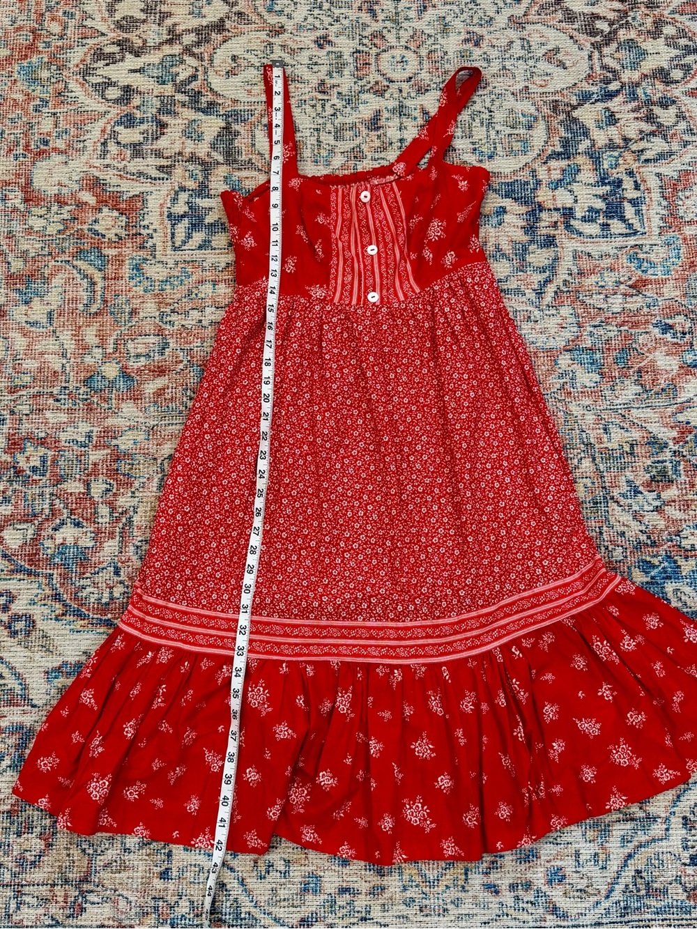 VTG 100% Cotton Union Tag Red/White Boho Cottagecore Midi Sundress S M sz 7-8 - Picture 5 of 10